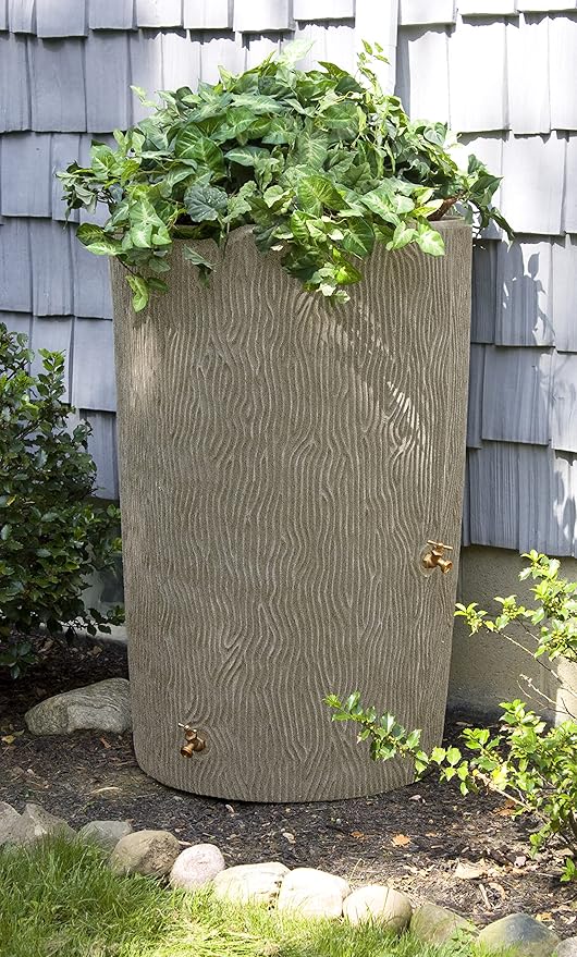 Good Ideas IMP-C90-SAN Impressions Tree Bark Rain Barrel, 90-Gallon, Sandstone