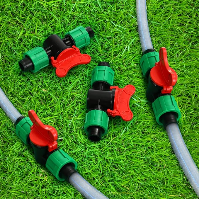 Tondiamo Drip Irrigation Shut off Valve 1/2 Inch Universal Drip Irrigation Tubing Coupling Valve Connector Locking Fitting Compatible with 16 to 17 mm Drip Tape Tubing Sprinkler System (12 Pieces)