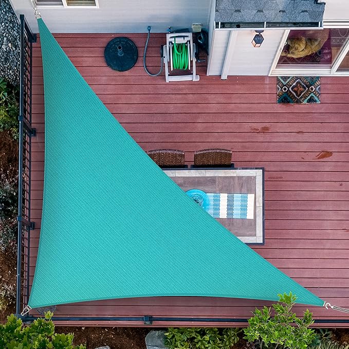 ShadeMart 5' x 6' x 7.8' Turquoise Sun Shade Sail UPF50 Right Triangle smTAPT08 Canopy Fabric Cloth Screen, Water Air Permeable & UV Resistant, Heavy Duty (We Customize Size)