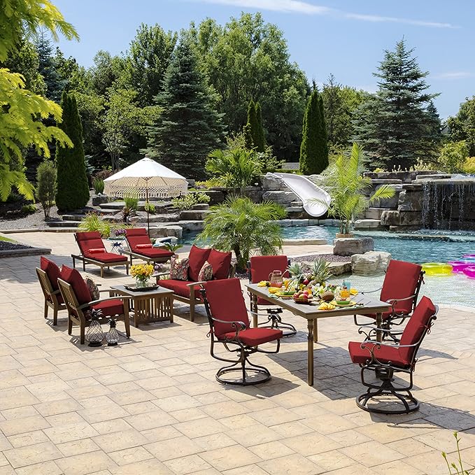 Arden 2-Pack Outdoor Patio Dining Chair Cushion, 20x44, Rain-Proof Seat Pad, Fade-Resistant Outdoor Cushion Ruby Red Leala