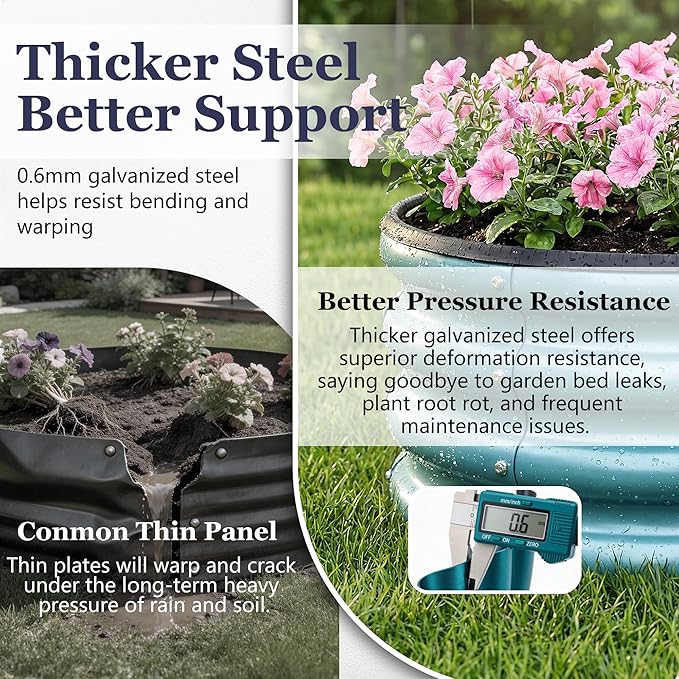 2 x 2 x 1 ft Round Raised Garden Bed, Blue 2 Pack 0.6 mm Thick Galvanized Steel Planter Box with Double Layer Paint and Safety Edge Trim for Vegetables Flowers Herbs Outdoor Garden