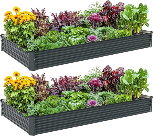2PCS 8x4x1FT Galvanized Raised Garden Bed, Galvanized Planter Raised Garden Boxes Outdoor, Large Metal Raised Garden Beds for Vegetables-Grey