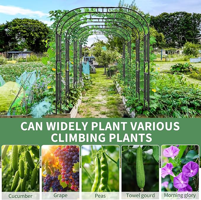 SUNYRISY Garden Arch Trellis for Climbing Plants Outdoor, 47.2" x 59" x 87" Metal Core Tall Archway Tunnel Plant Support for Cucumber Tomato Flowers Vegetables and Gardening