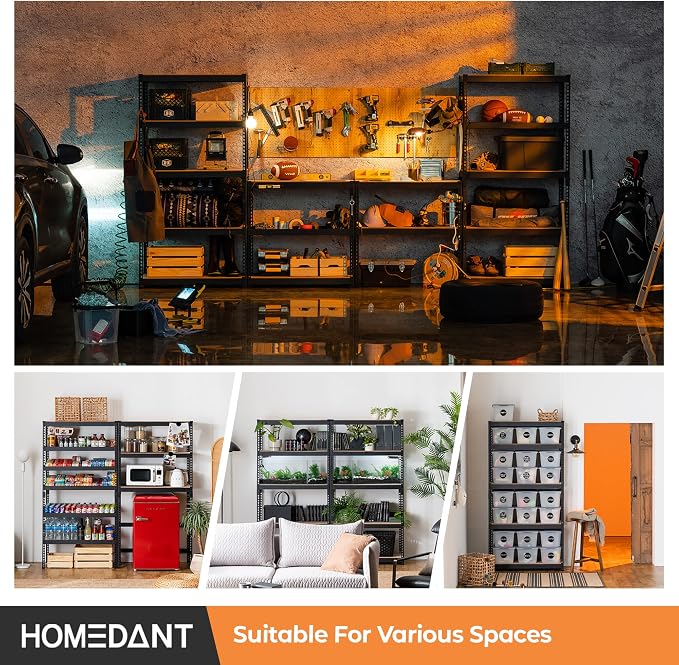 HOMEDANT Black 35.9" W 5 Tier Storage Shelves Garage Shelving Unit Metal