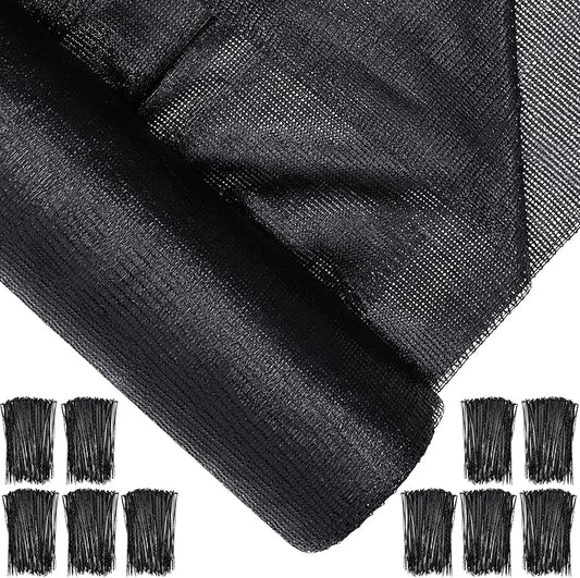 6 x 200 ft Shade Cloth Black Shade Cloth Roll for Covering Garden 70% Mesh UV Resistant Net with Ties for Patio Outdoor Greenhouse Fence Flower Plant Cover Canopy
