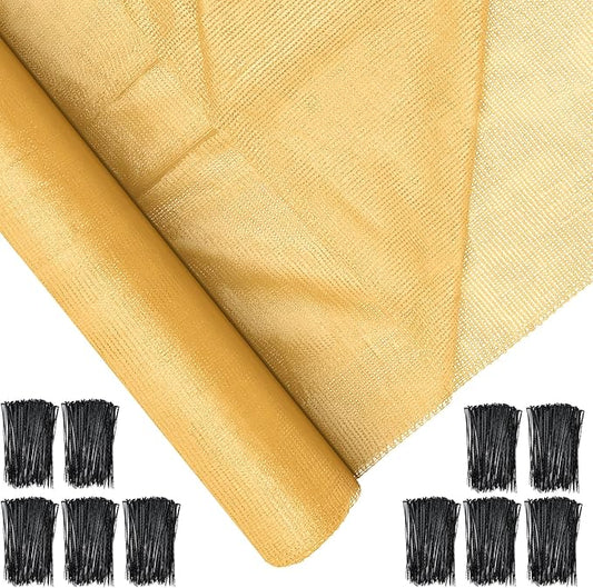 6 x 150 ft Shade Cloth Beige Shade Cloth Roll for Covering Garden 90% Mesh UV Resistant Net with Ties for Patio Outdoor Greenhouse Fence Flower Plant Cover Canopy