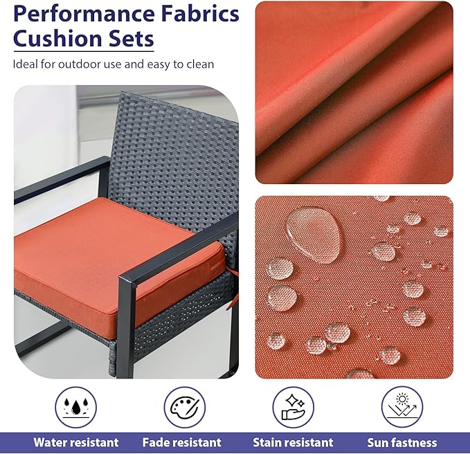 IPYNBAP Outdoor Chair Cushions Set of 4 -Waterproof Outdoor Seat Cushions for Patio Furniture, Patio Chair Cushion with Handle and Ties, Square Out Door Chair Pads,17" x 16" x 2", Spice