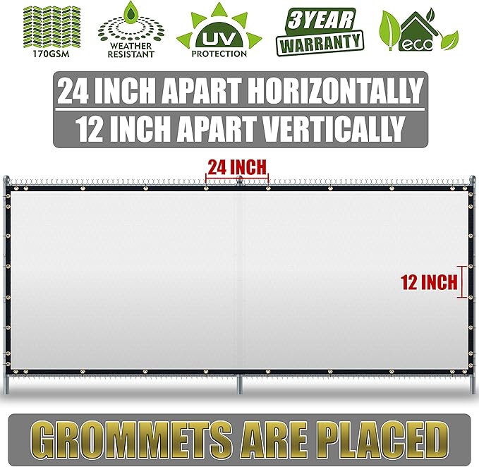 ShadeMart 4' x 62' Fence Privacy Screen White Heavy Duty 170 GSM Fencing Mesh Shade Net with Grommets & Zip Ties, 90% Blockage Fence Screen for Balcony Yard Outdoor Garden Pool (We Customize Size)