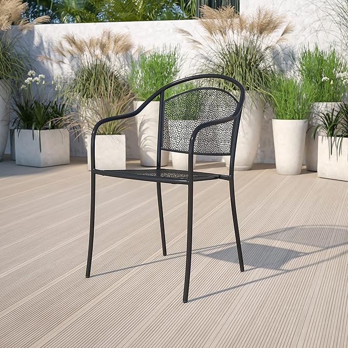 Flash Furniture Oia Commercial Grade 5 Pack Black Indoor-Outdoor Steel Patio Arm Chair with Round Back