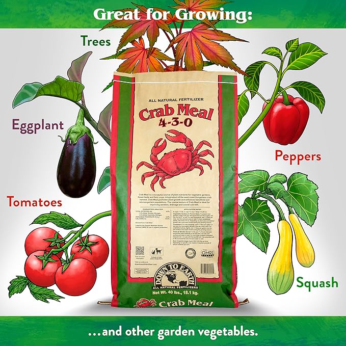 Down To Earth All Natural Fertilizers Organic Crab Meal - Plant Food for Vegetable Gardens and Flower Beds 4-3-0, 40 lb