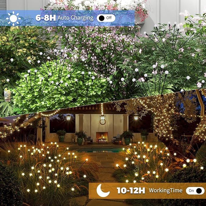 Solar Garden Lights – Swaying LED Solar Lights Outdoor Decorations, Waterproof Yard & Patio Lights with Flexible Iron Wire & Heavy Bulb Base for Garden Decor,Warm White (4 Pack)