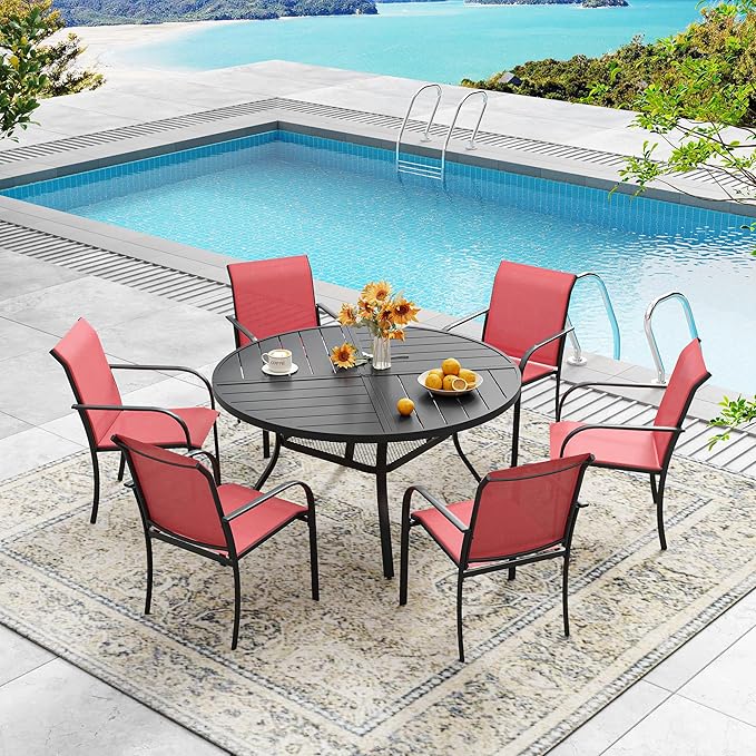 DIFY Patio Dining Chairs Set of 6, Stackable Outdoor Metal Chairs for Garden, Porch and Lawn, Red