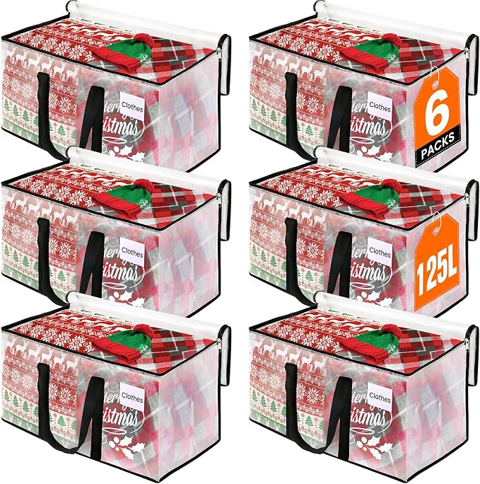 RoomHacks Moving Bags, Heavy Duty Large Storage Bags, 125L, 6 Pack, Clear