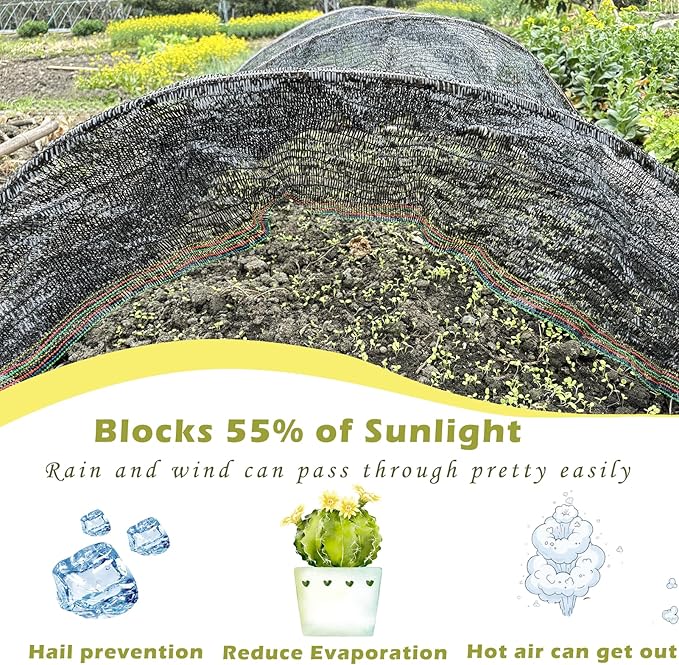 55% Shade Cloth for Garden, Sunblock Mesh UV Resistant Net for Vegetables Flowers Greenhouse Raised Bed, Plant Shade Cover from Sun, Black (4X6 FT)