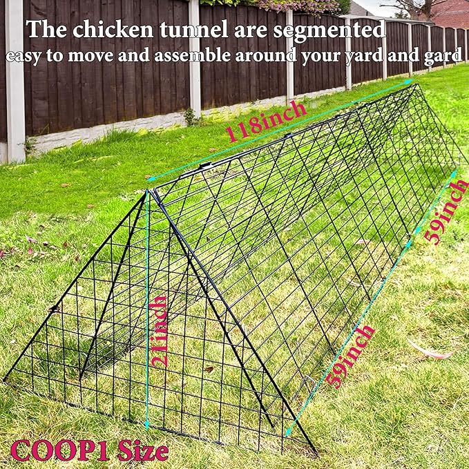 Heavy Duty Chicken Run Tunnel for Yard & Outside, Foldable & Expandable Chicken Tunnel, Portable Predator-Proof Poultry Playpen for Chickens, Rabbits & Ducks