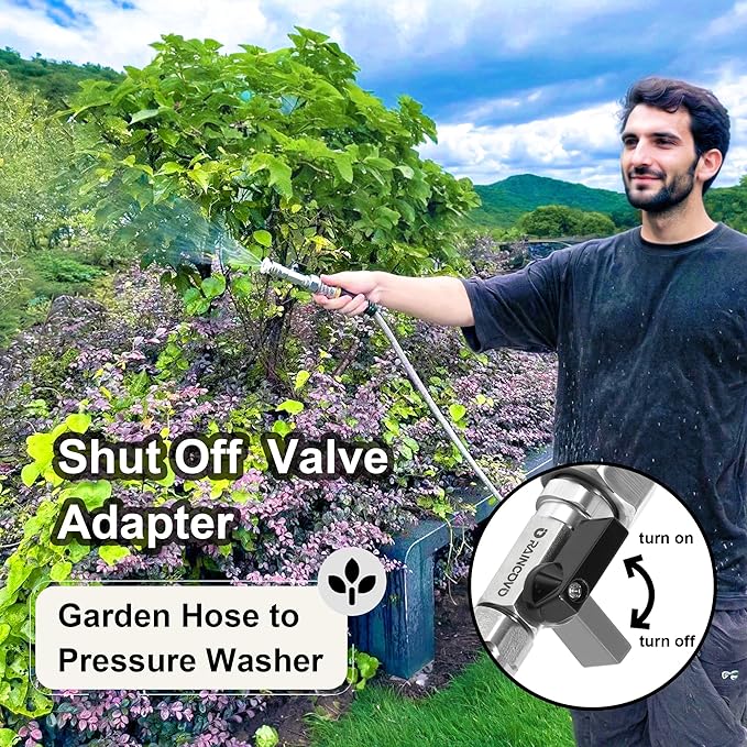 Raincovo Garden Hose Shut Off Valve to Pressure Washer Adapter, 3/4" GHT to 1/4" Quick Connect, Convert Quick Connect Water Hose into Power Washer Nozzle Tips, Car Washing Nozzle & Hose Attachment
