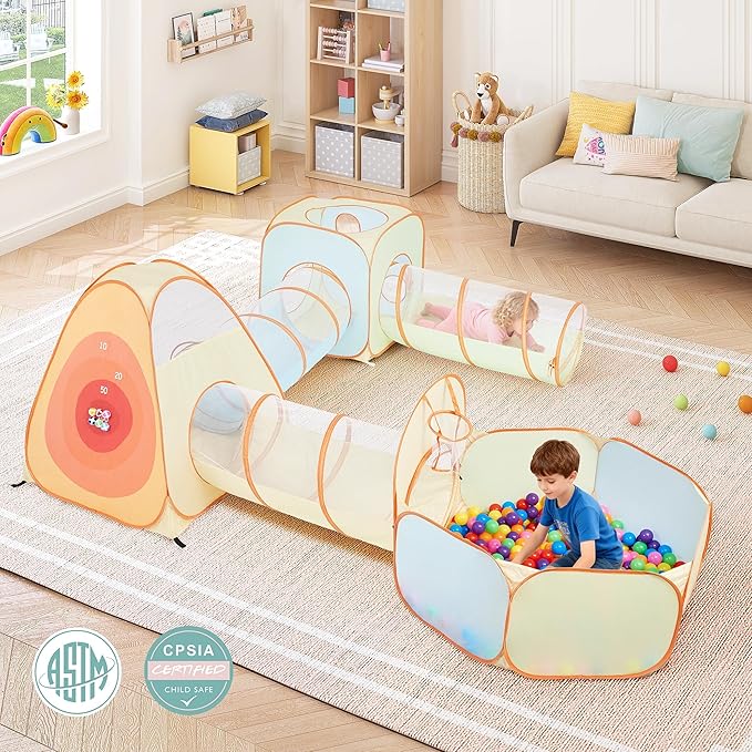 UTEX 3 in 1 Pop Up Play Tent with Tunnel, Ball Pit for Kids, Boys, Girls, Babies and Toddlers, Indoor/Outdoor Playhouse (6 in 1 with Ball Pit and Square Tent)