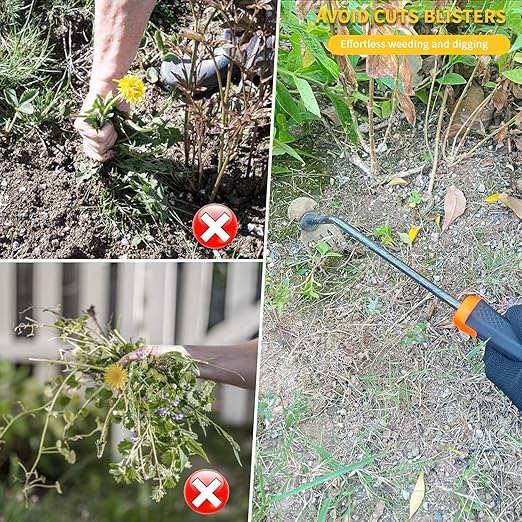 Weed Puller Tool, Upgrade Durable Garden Weeder Tools, Dual Purpose Manual Weed Removal Tool with Manganese Steel Teeth, Portable Uprooting Weeding Tool for Vegetable Gardens Backyards