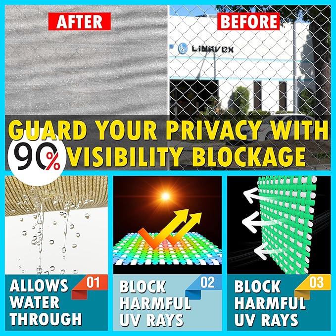 ShadeMart 4' x 109' Fence Privacy Screen Grey Heavy Duty 170 GSM Fencing Mesh Shade Net with Grommets & Zip Ties, 90% Blockage Fence Screen for Balcony Yard Outdoor Garden Pool (We Customize Size)