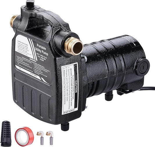 TRUPOW 1/2HP 1450GPH 115-Volt Cast Iron Portable Electric Power Utility Transfer Water Pump with Carbon Brush, Filter, Brass Connectors, for Garden, Rain Barrel, Pool, Pond, Hot Tub, Aquarium Draining