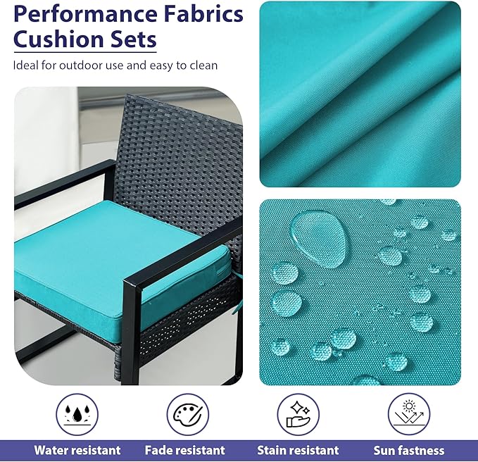 IPYNBAP Outdoor Chair Cushions Set of 4,Waterproof Outdoor Seat Cushions for Patio Furniture,Patio Chair Cushion with Handle and Ties, Square Out Door Chair Pads,18.5" x 16" x 3", Teal