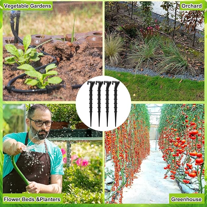 Glooglitter 120 Pack 1/4 Inch Irrigation Tubing Hold Down Plastic Anchor Stakes Drip Irrigation Support Stakes Ground Garden Hose for Garden Greenhouse Sprinkler Landscaping