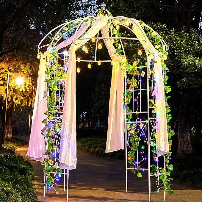 Birdcage Shape Garden Arches Arbors,9' High x 6.8' Wide,Metal Gazebo White Enduring Iron Trellis Plants Stand Use for Outdoor Garden Climbing Plants Wedding Arches Ceremony