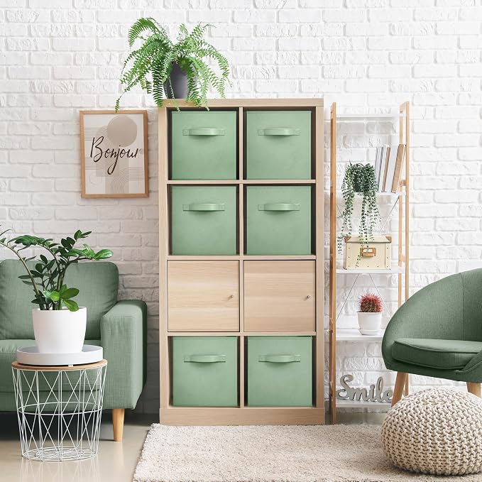 Sorbus Fabric Storage Cubes, 6-Pack Foldable Bins (11 Inch, Sage Green)