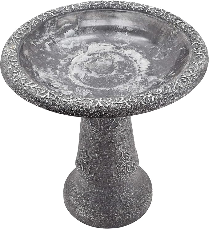 Arcadia Garden Products BB05 Fiberclay Bird Bath Outdoor Garden Decor, Antique Vintage Weather Resistant Water Bowl for Backyard and Patio and, 20-inch Tall, Black