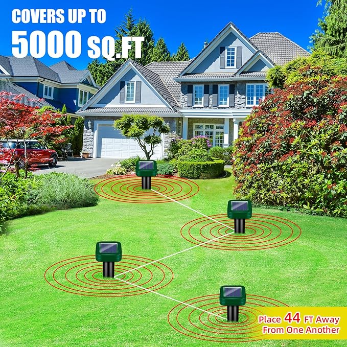 2026 Upgraded Mole Repellent Solar Powered Rodent Repellent Outdoor Ultrasonic Waterproof Pest Deterrent for Yard Lawn Garden Drives Away Rodent Voles Skunk Groundhogs Snake Chipmunks Raccoons 8 Pack