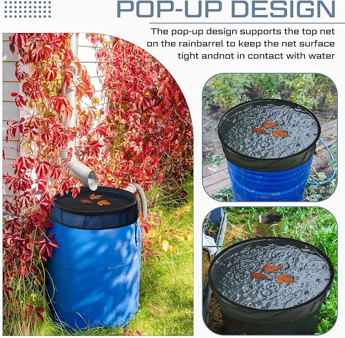 SATINIOR 4 Pcs Mesh Cover for Rain Barrels 24.8 Inches Pop up Rain Barrel Net Cover with Drawstring Water Collection Buckets Screen Barrel Screen for Preventing Fallen Leaves in Outdoor Garden Eaves