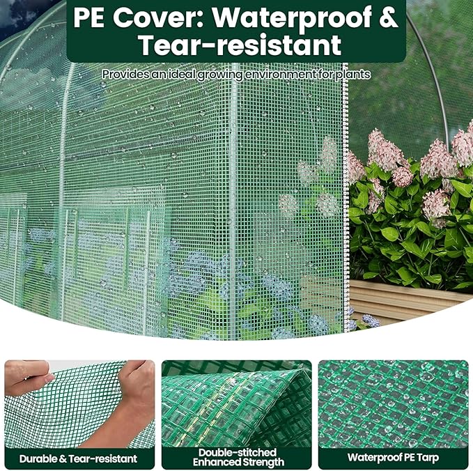 Greenhouse, 13'×8'×7' Walk-in Greenhouses for Outdoors, Large Plant Hoop Green House with 6 Ventilated Mesh Windows, Green Houses for Outside Heavy Duty with Reinforced Frame & High Strength PE Cover
