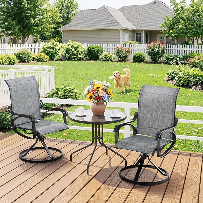 Patio Swivel Chairs Set of 8, All Weather Outdoor Rocking Chair with Textilene Breathable Back, Metal Frame, Patio Dining Chair for Backyard, Garde, Porch and Deck (8, Light Grey)