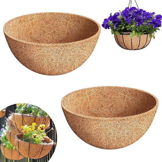 Riare 2 Pack 18 Inch Round Coco Liners Replacement, 100% Natural Coconut Coir Liners for Hanging Baskets, Garden Flower Vegetables Planter Pot, Window Box, Fence, Decks