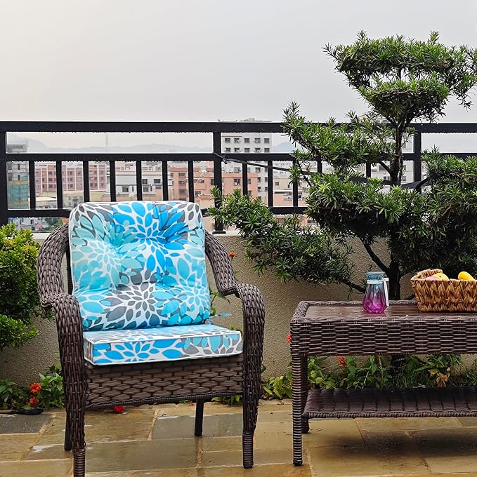 JMGBird Outdoor Chair Cushions Set - 19"x19" Deep Seat & Back Cushions, Water-Resistant Tufted Pillows for Patio Furniture
