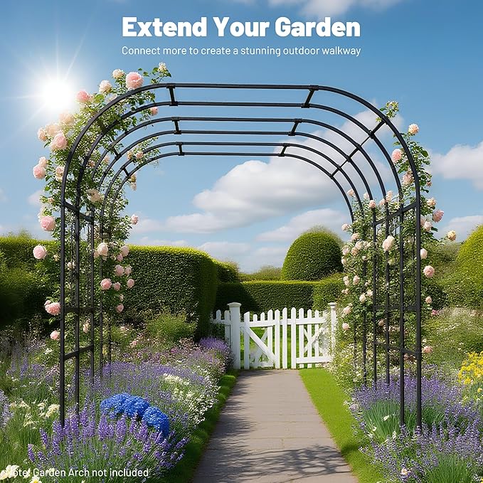 8PCS Garden Arch Trellis Connectors, Metal Garden Arch Connector Bar for Walkway Tunnel, Arch Extension Rods Accessory Form a Garden Promenade 0.78in Diameter x 15.7in Length Black