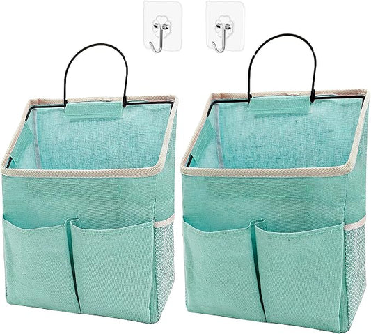 2pcs Wall Hanging Storage Bag,Wall Hanging Organizer Bags with Pockets, Wall Organizer Storage for Dormitory Bathroom Bedroom Kitchen(Green), 0229-xmbsometeth