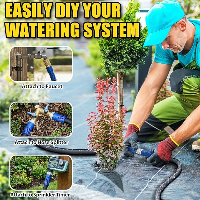 TigeJoy 200FT Flat Soaker Hose, Heavy Duty Double Layer Garden Watering Hose, Flexible Leakproof Drip Irrigation Hose for Raised Beds, Lawns & Vegetables, Save 80% Water