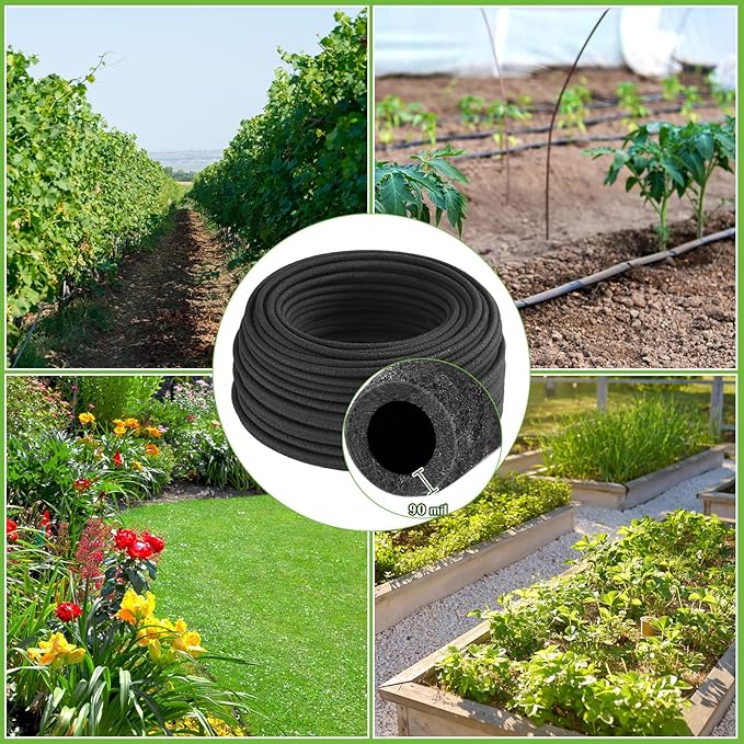 1/4 Inch Soaker Hose Irrigation Hose Drip Hose for Garden Heavy Duty Drip Irrigation Tubing with Hose Connector Set or Watering Planters Flower Vegetable Lawn Yard Landscaping, Black (200 ft)