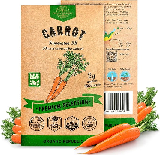 Organo Republic Imperator 58 Carrot Seeds Pack 2G - Over 1800 of Non-GMO Heirloom Carrot Seeds for Planting Vegetables in Individual Seed Packet, Vegetable Seeds for Planting Indoor & Outdoor Garden