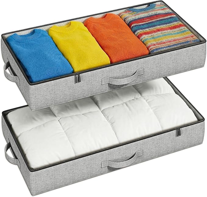 2-Pack Under Bed Storage Containers, 4.5 Inches Tall Clothes Storage, Grey