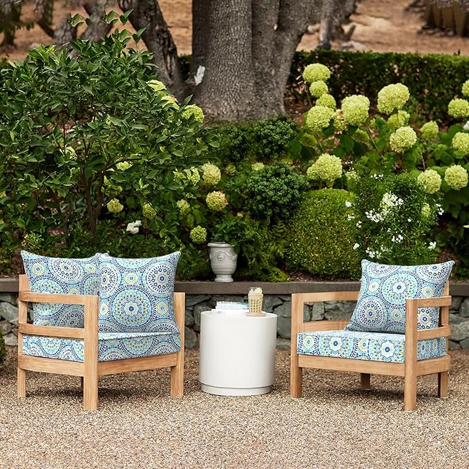 LVTXIII Outdoor Deep Seat Cushion Patio Seat and Back Cushion Set Seasonal Chair Cushion with Removable Cover and Adjustable Buckle for Home and Garden, 24"x24"x4", Delancey Lagoon