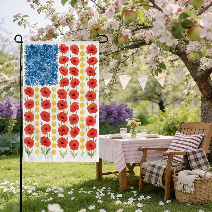 Memorial Day Decorations - Spring Garden Flag for Easter Summer | 12x18 Inch Double Sided Patriotic American Flag for Outdoor Outside Yard 250th America Anniversary USA Celebration 4th of July Decor