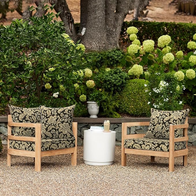 LVTXIII Outdoor Seat and Back Cushion Patio Deep Seat Cushion Set Seasonal Chair Cushion for Wicker Chairs and Garden Furniture Decoration, 22"x22"x4", Jacobean Black