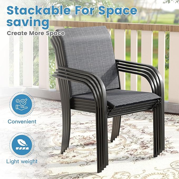 DIFY Patio Dining Chairs Set of 4, Stackable Outdoor Metal Chairs for Garden, Porch and Lawn, Grey