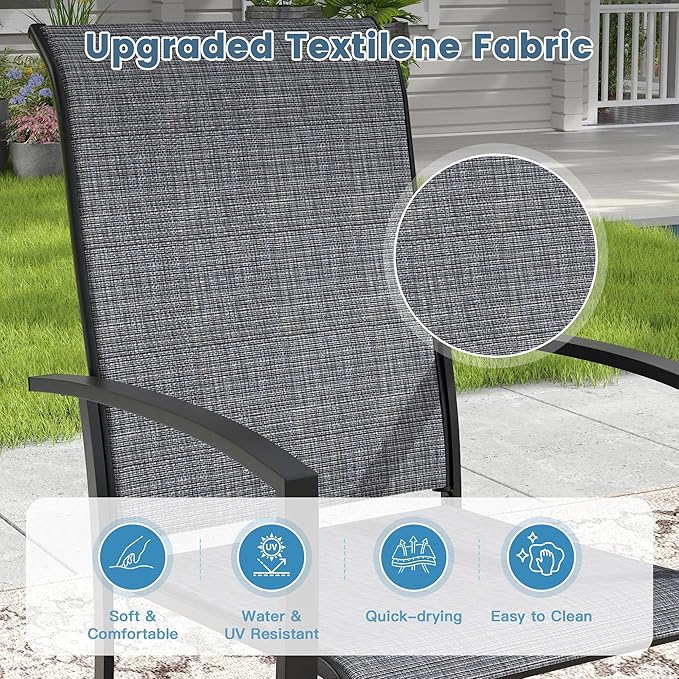 DIFY Patio Chairs Set of 6, Stackable Outdoor Dining Chairs with High Back & Metal Frame, All Weather Breathable Textilene Fabric Outdoor Chairs Set for Backyard Garden Deck, Dark Grey