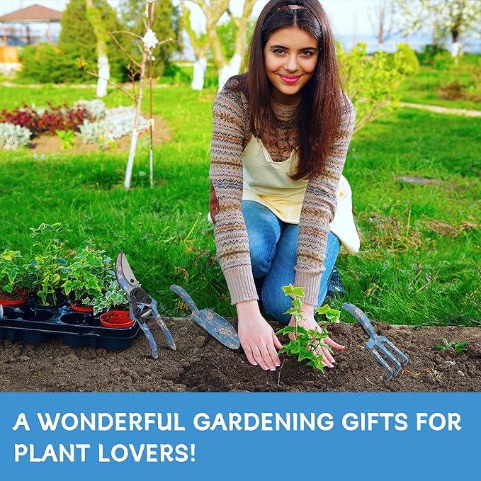 Garden Tool Set, 3 Piece Floral Gardening Tools for Women, Aluminum Gardening Hand Tools with Trowel, Hand Rake & Pruning Shears, Ergonomic Garden Tools for Indoor Outdoor Gardening
