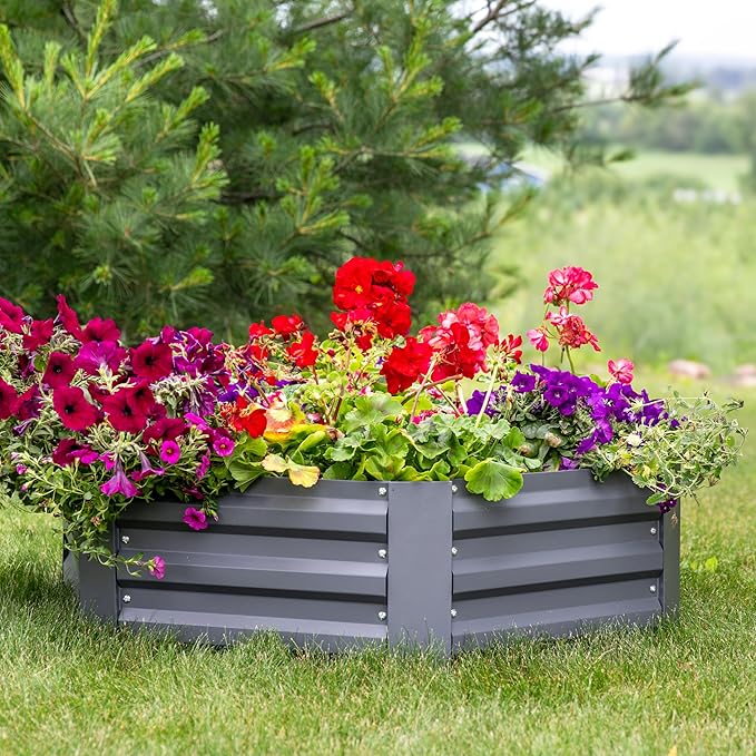 Sunnydaze Galvanized Raised Garden Bed - Metal Raised Bed for Gardening - Outdoor Planter Box for Flowers, Plants, and Vegetables - Gray - 12.25" Hexagon