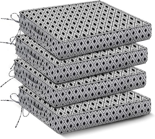 IPYNBAP Outdoor Chair Cushions Set of 4,Waterproof Outdoor Seat Cushions for Patio Furniture,Patio Chair Cushion with Handle and Ties, Out Door Chair Pads,19" x 19" x 3", Black Geometry