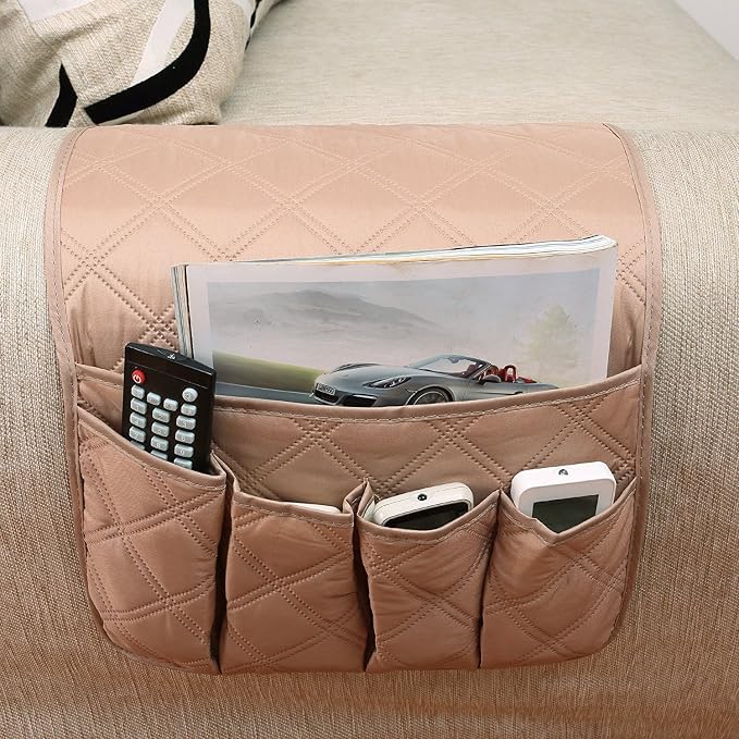 Waterproof Armrest Covers Sofa Arm Organizer with 5 Pockets for Tablet Magazines TV Remote Holder, Non-slip Recliner Couch Armchair Slipcover Furniture Sofa Arm Protector Storage Caddy Pouch